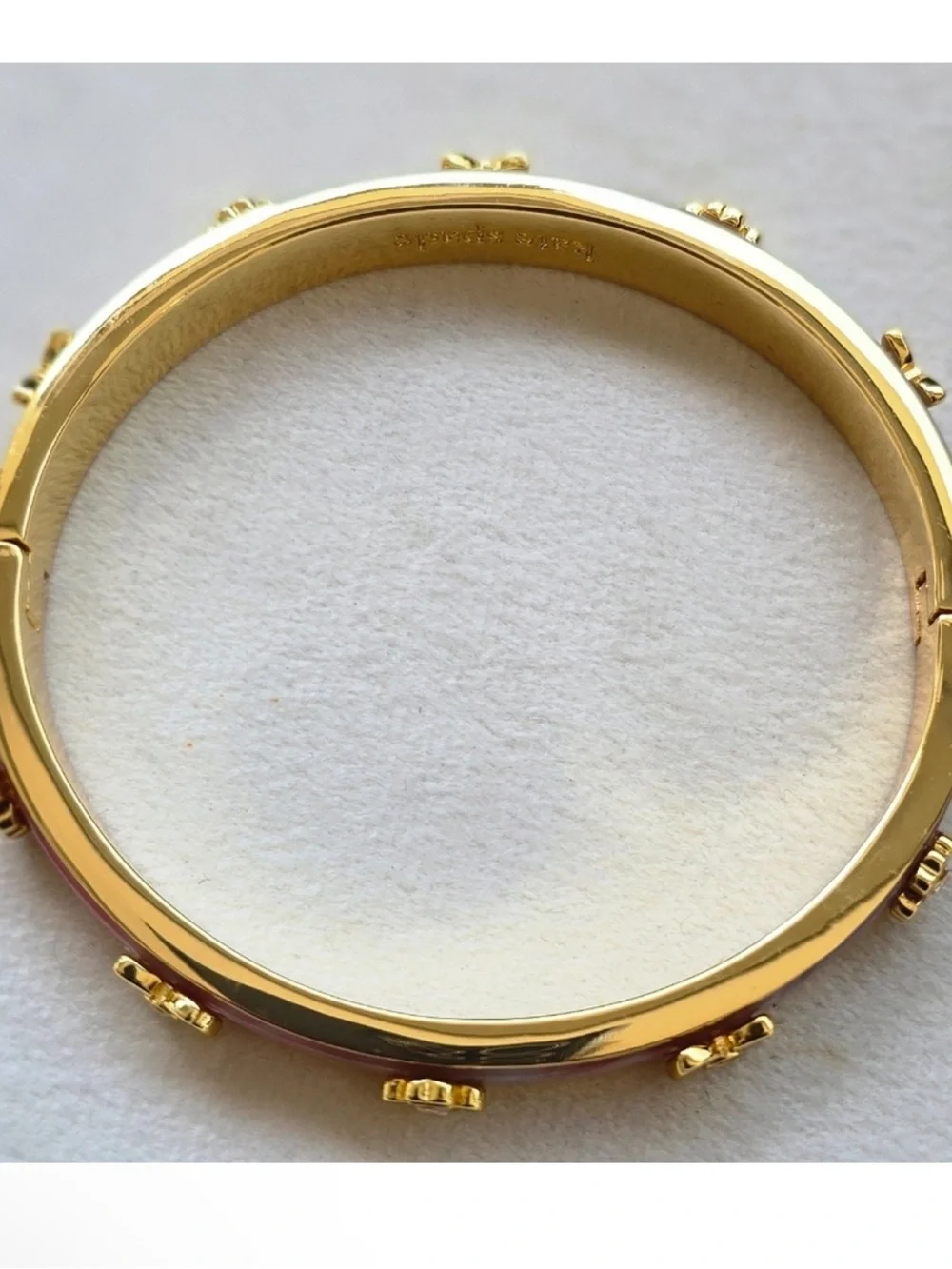 Kate Spade Heritage Bloom Blush Pink Gold Enamel Hinged Bangle $149